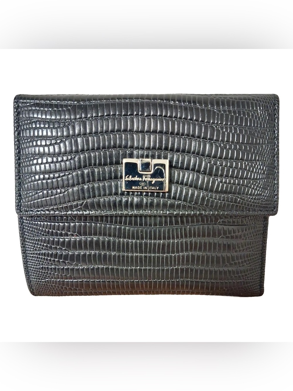 Salvatore Ferragamo Black Croc-Embossed Wallet